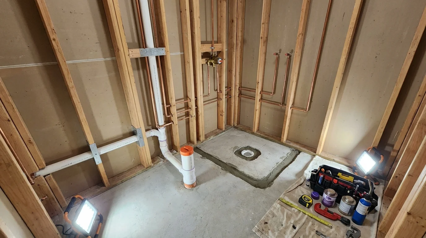 Bathroom rough-in plumbing during remodel by Johns Plumbing LLC in Osage Beach