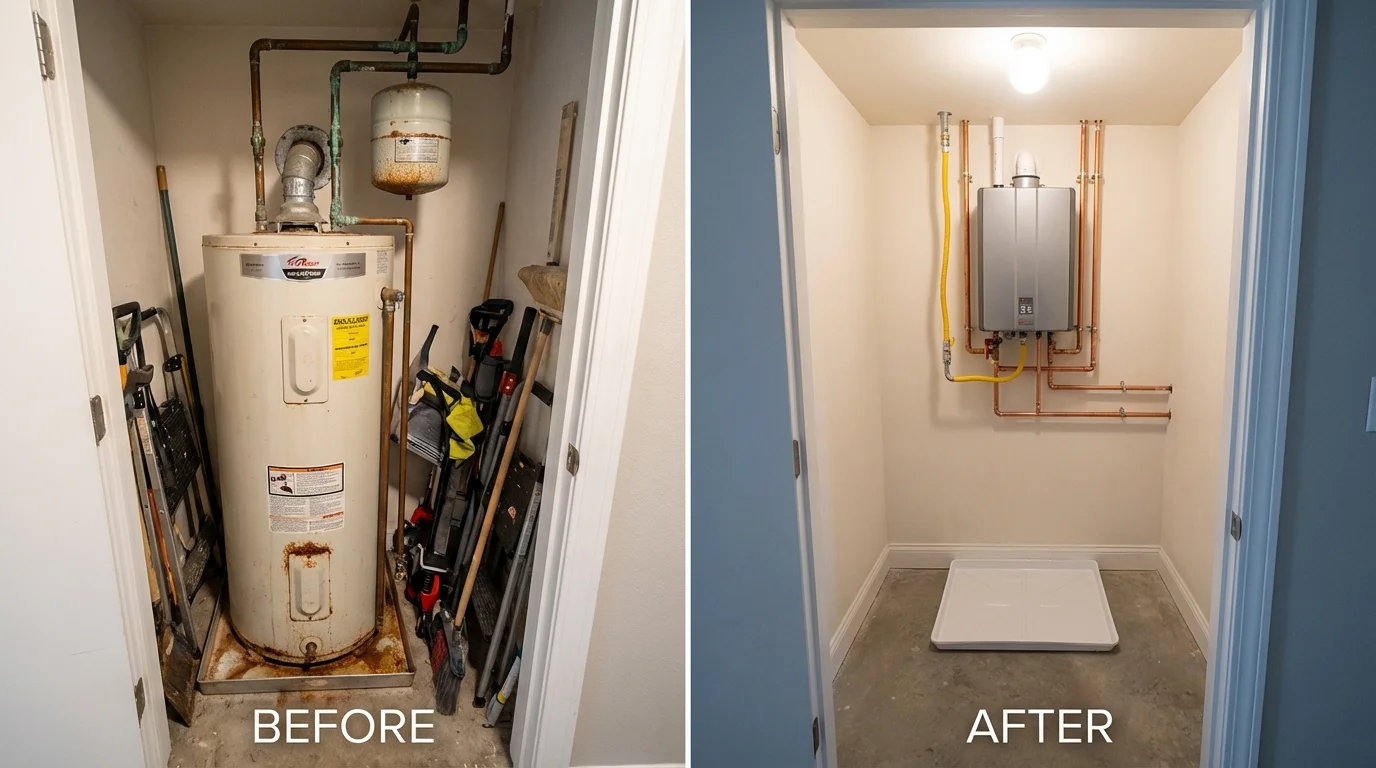Tank water heater versus wall-mounted tankless unit comparison for Osage Beach, MO homeowners