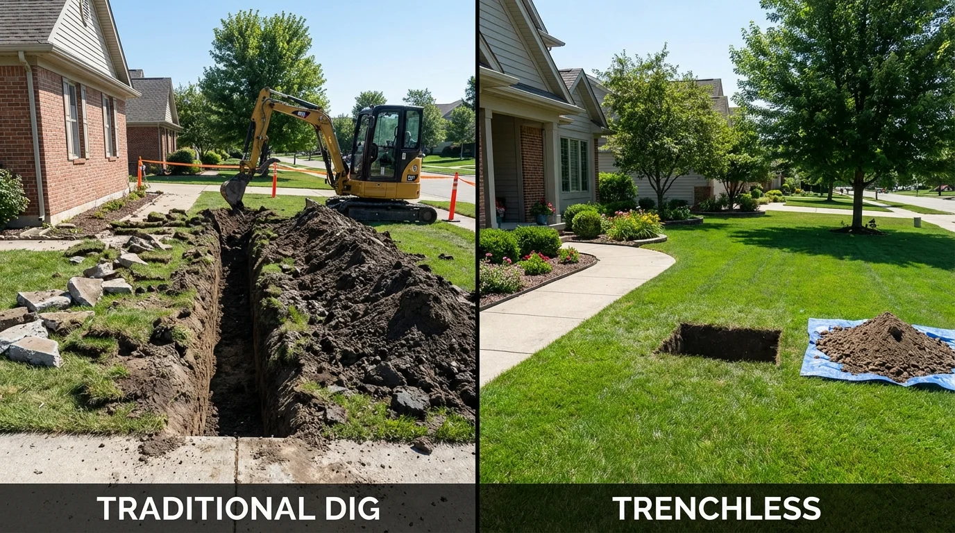 Trenchless sewer repair with minimal yard damage versus traditional excavation in Osage Beach, MO
